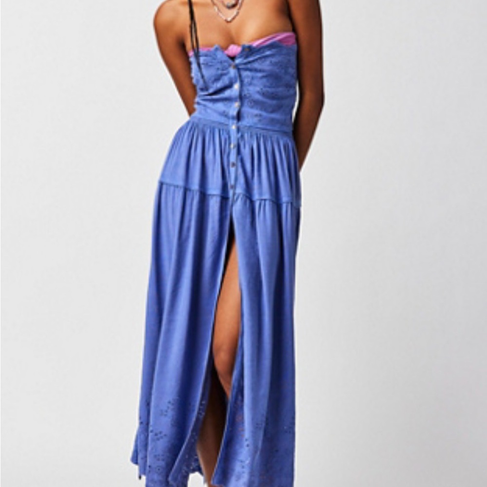 Free People Evelyn Eyelet Strapless Periwinkle Midi Dress – Size S